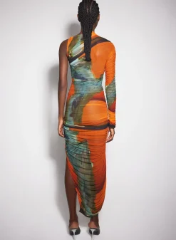 Women MUGLER Archive print asymmetrical mesh dress