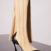 MUGLER bi-color boned leather fang 95 thigh high boots