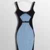 Women MUGLER bi-color buckled denim dress