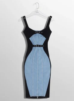 Women MUGLER bi-color buckled denim dress