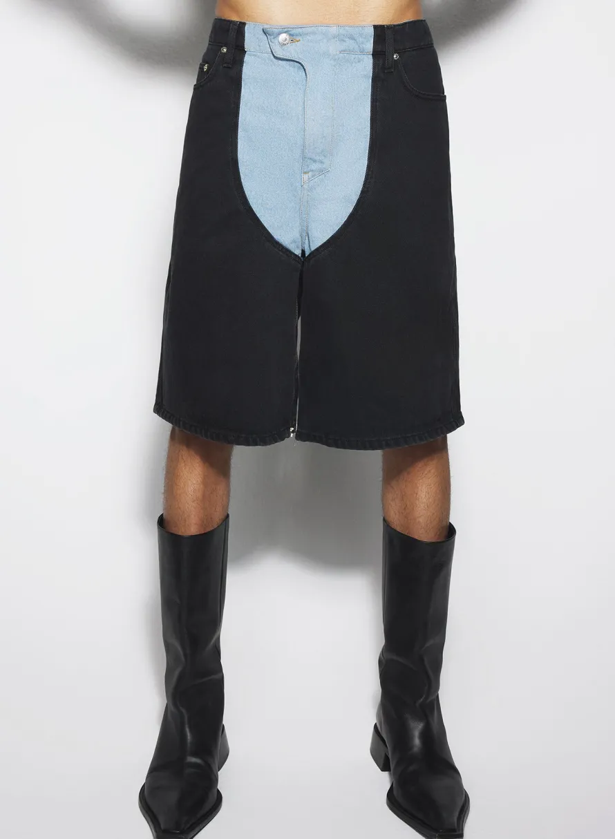 Women MUGLER bi-color laced denim shorts