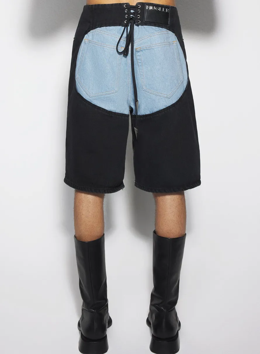 Women MUGLER bi-color laced denim shorts