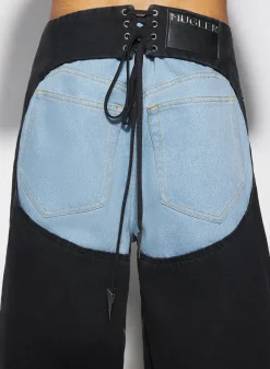 Women MUGLER bi-color laced denim shorts