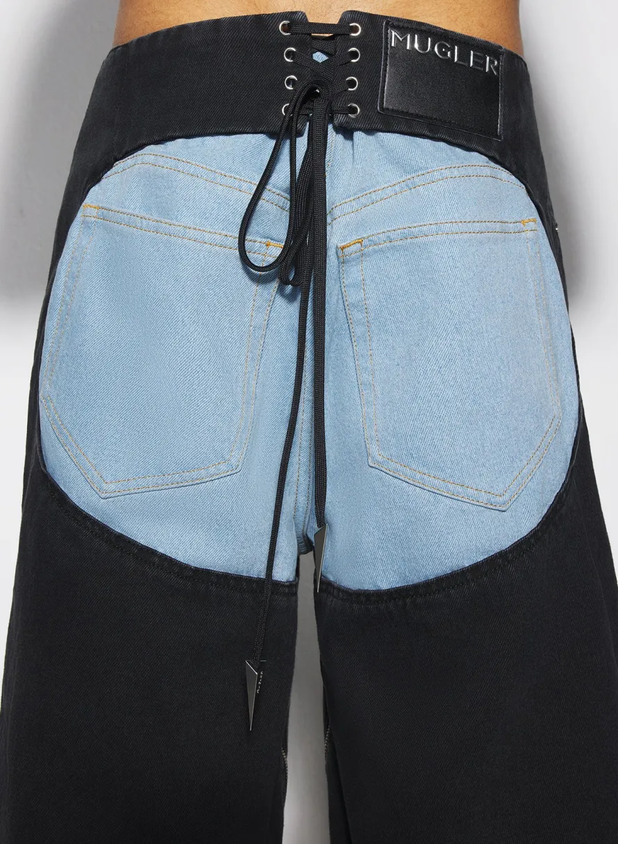 Women MUGLER bi-color laced denim shorts
