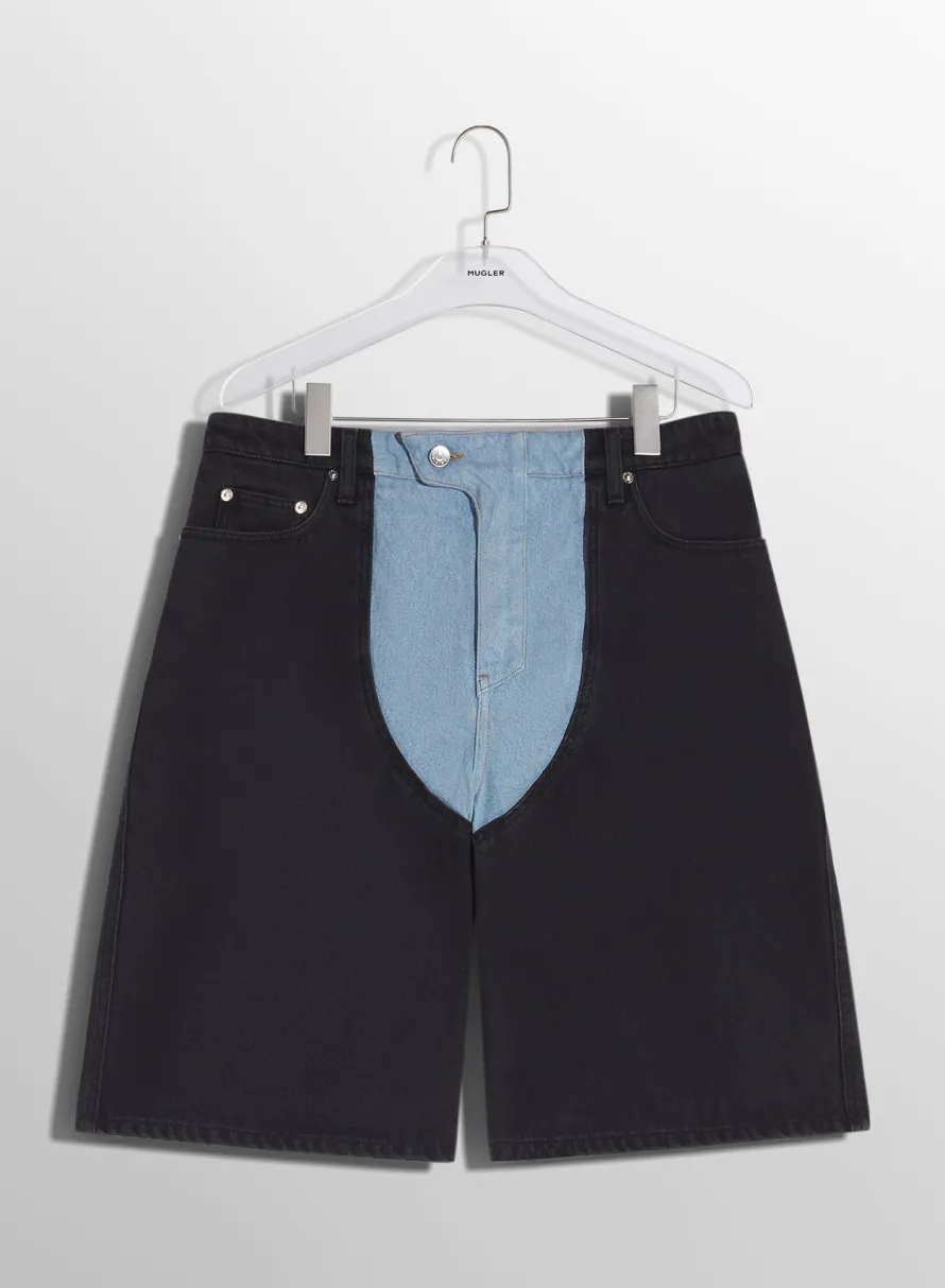Women MUGLER bi-color laced denim shorts
