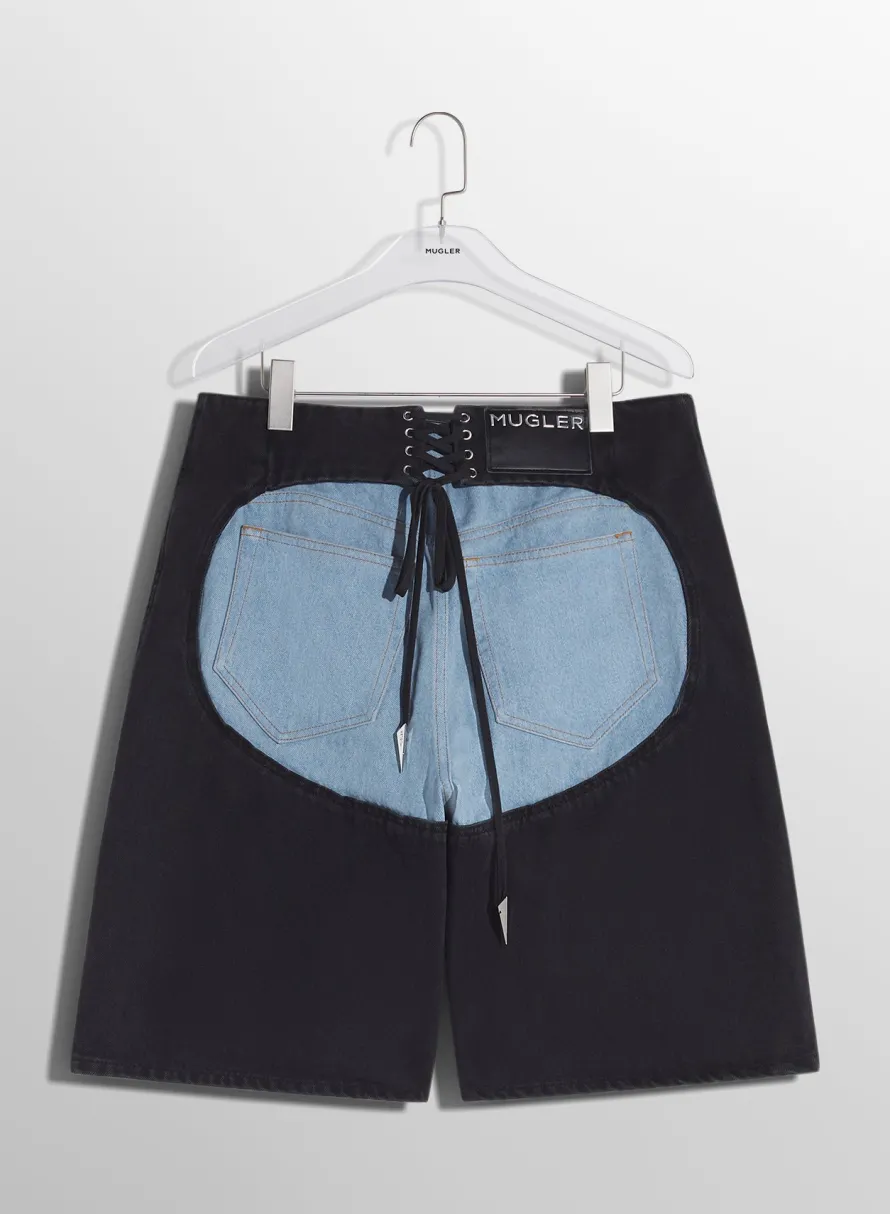 Women MUGLER bi-color laced denim shorts