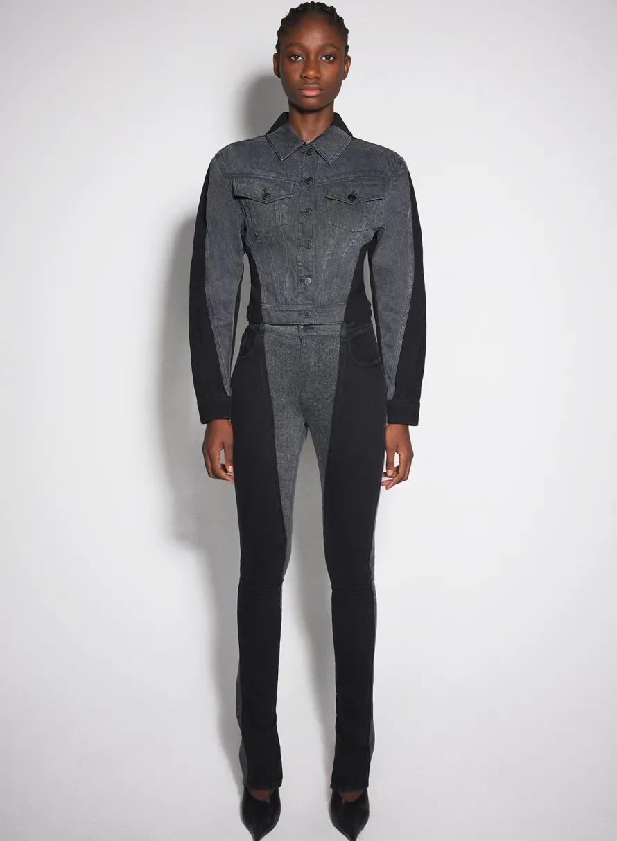 Women MUGLER bi-tone black denim jacket