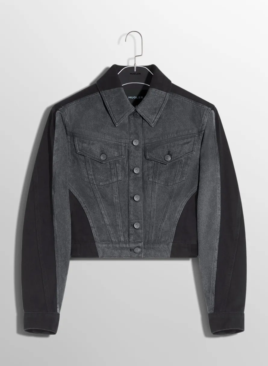 Women MUGLER bi-tone black denim jacket