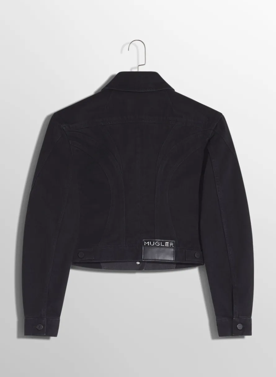 Women MUGLER bi-tone black denim jacket