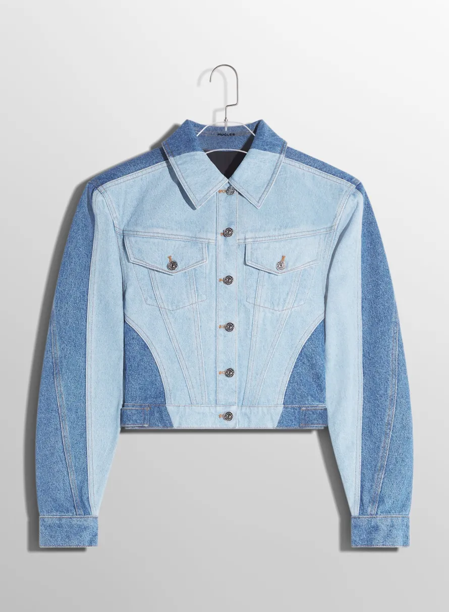 Women MUGLER bi-tone blue denim jacket