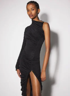 Women MUGLER black asymmetrical pierced ruched dress