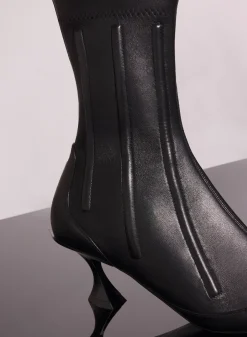 MUGLER black boned leather fang 55 ankle boots