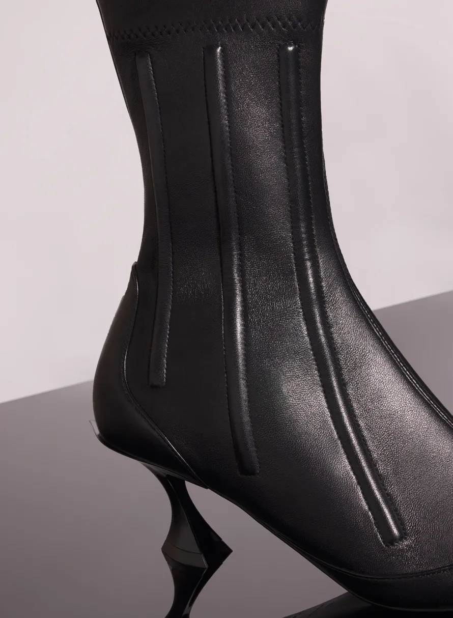 MUGLER black boned leather fang 55 ankle boots