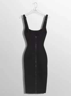Women MUGLER black buckled denim dress