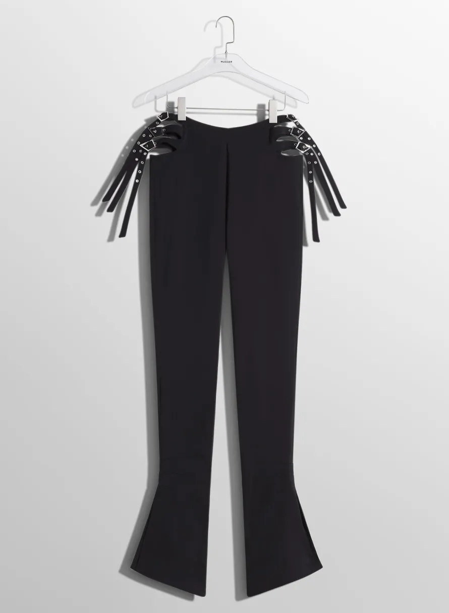 Women MUGLER black buckled flare trousers