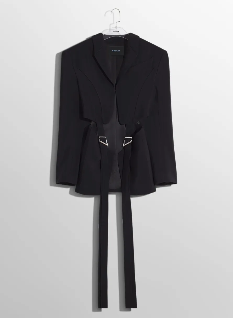 Women MUGLER black buckled tailored wool jacket