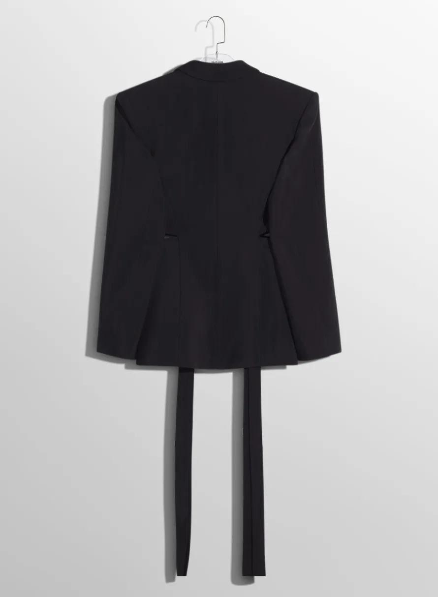 Women MUGLER black buckled tailored wool jacket