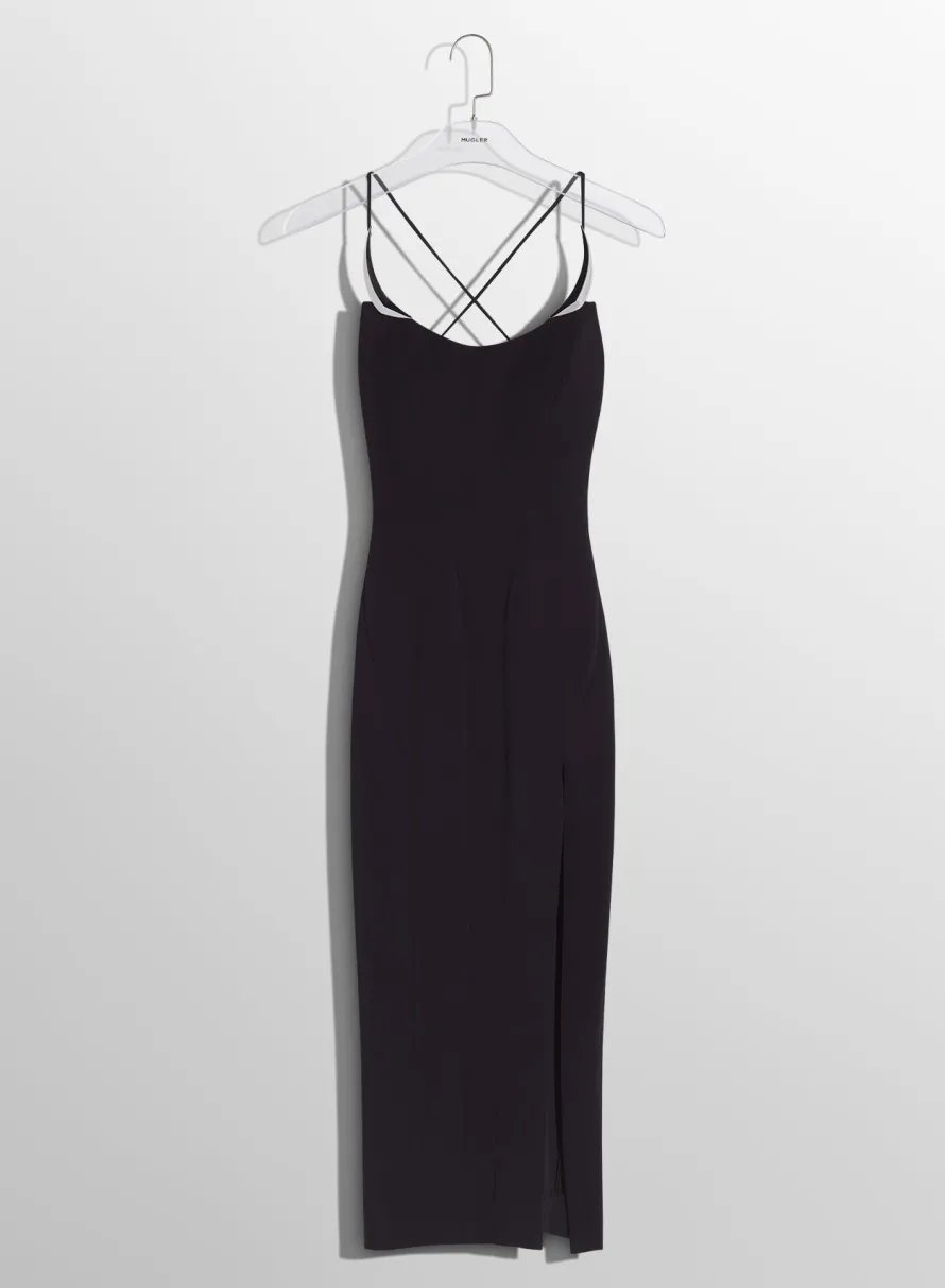 Women MUGLER black cocktail dress with metallic details