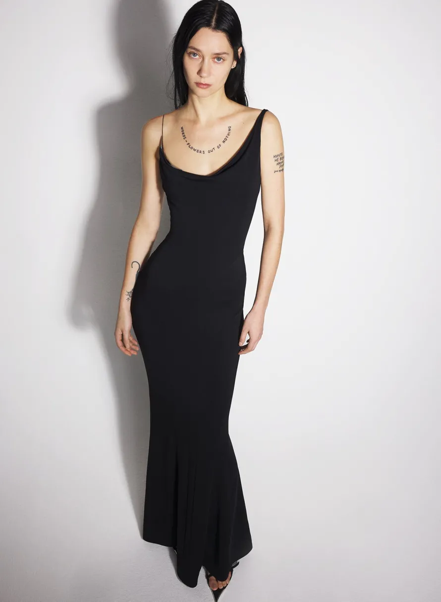Women MUGLER black crepe gown with metallic detail