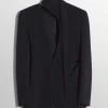 Women MUGLER black cut-out tailored jacket with leather lapel
