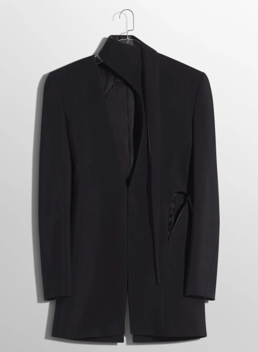 Women MUGLER black cut-out tailored jacket with leather lapel