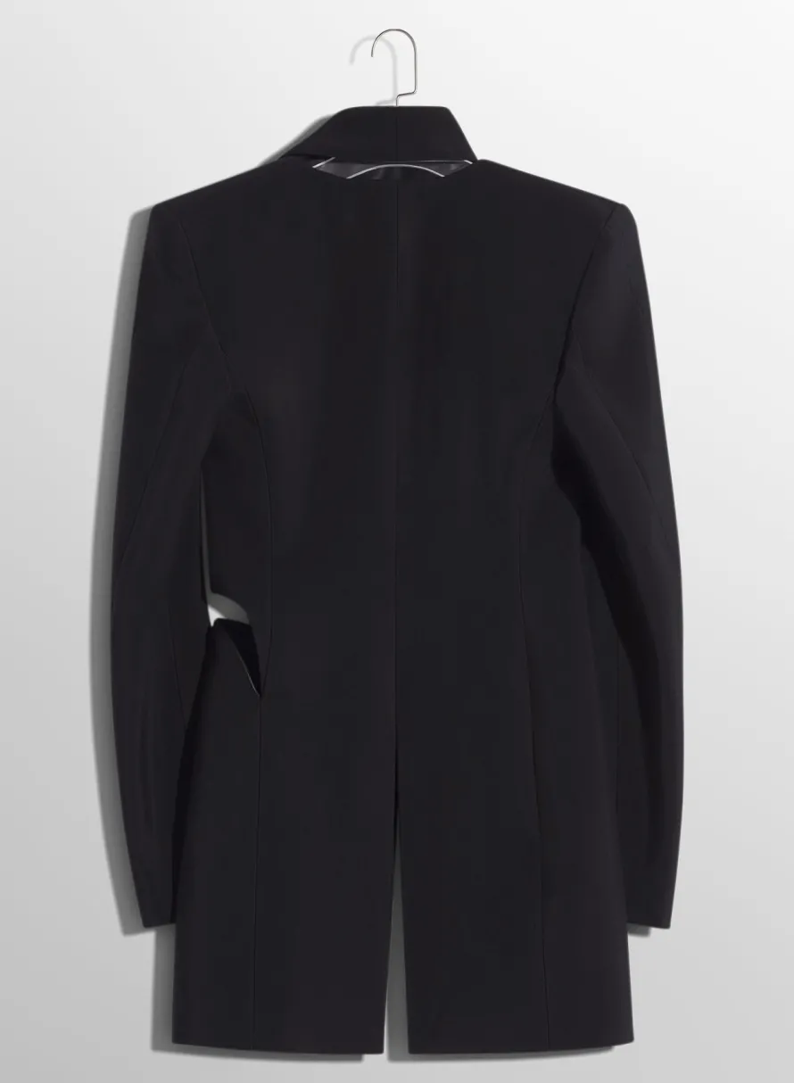 Women MUGLER black cut-out tailored jacket with leather lapel