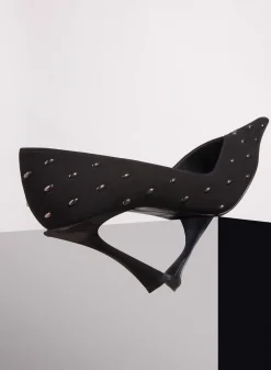 MUGLER black embellished leather fang 95 pump