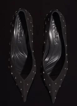 MUGLER black embellished leather fang 95 pump