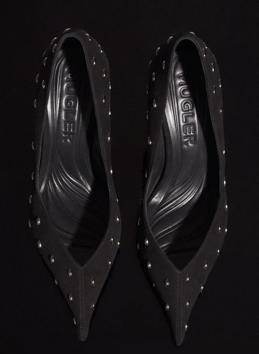 MUGLER black embellished leather fang 95 pump