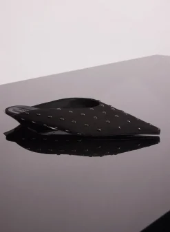 MUGLER black embellished suede fang flat mules