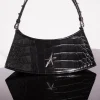 MUGLER black embossed crocodile zenith bag