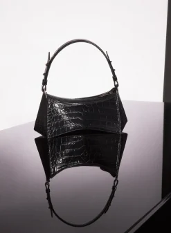 MUGLER black embossed crocodile zenith bag