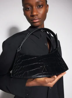 MUGLER black embossed crocodile zenith bag
