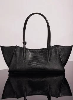 MUGLER black embossed lizard leather fang bag