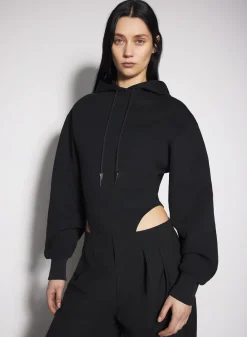 Women MUGLER black fleece hoodie bodysuit