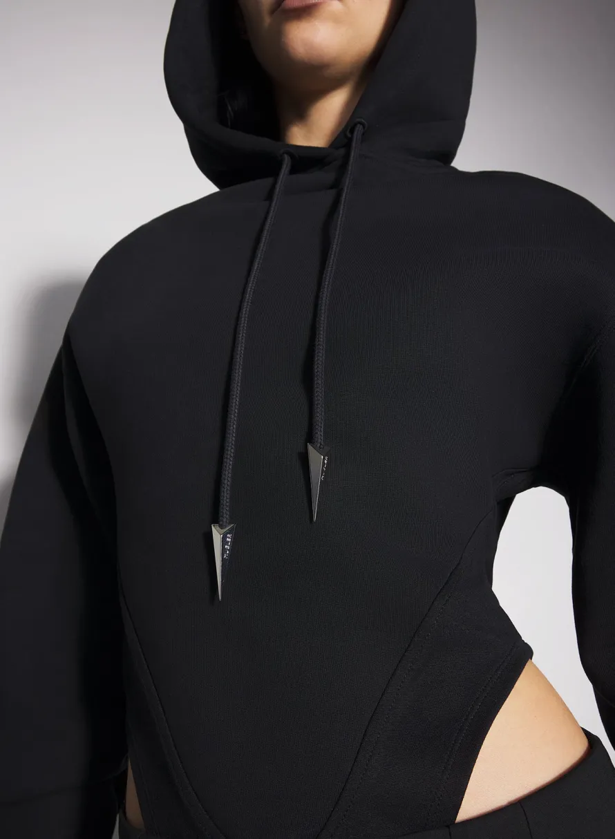 Women MUGLER black fleece hoodie bodysuit