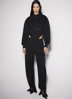 Women MUGLER black fleece hoodie bodysuit