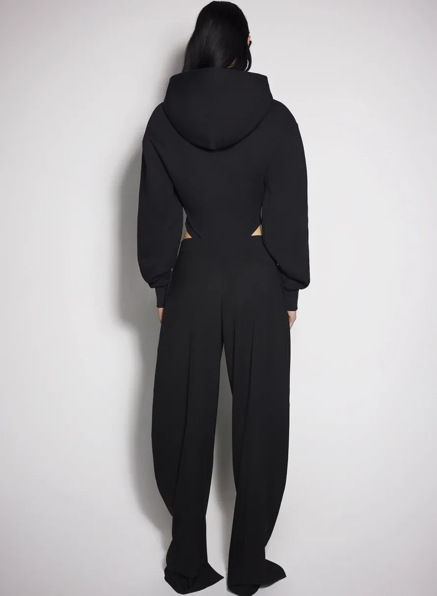 Women MUGLER black fleece hoodie bodysuit