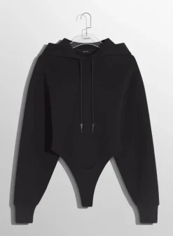 Women MUGLER black fleece hoodie bodysuit