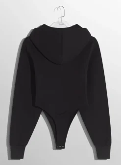 Women MUGLER black fleece hoodie bodysuit