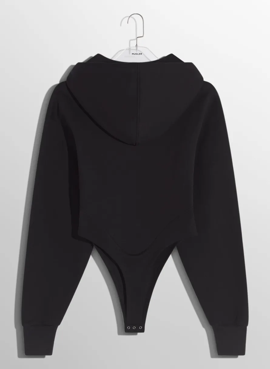 Women MUGLER black fleece hoodie bodysuit