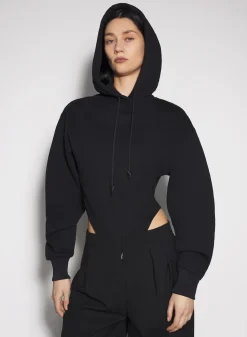 Women MUGLER black fleece hoodie bodysuit