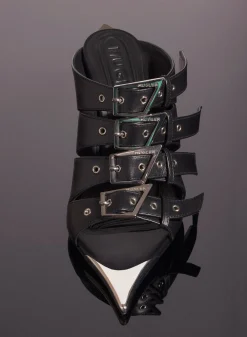 MUGLER black leather buckled fang 95 sandals