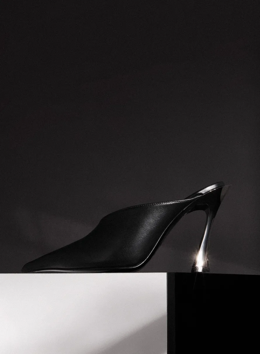 MUGLER Black leather Fang 95 mules