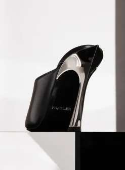 MUGLER Black leather Fang 95 mules