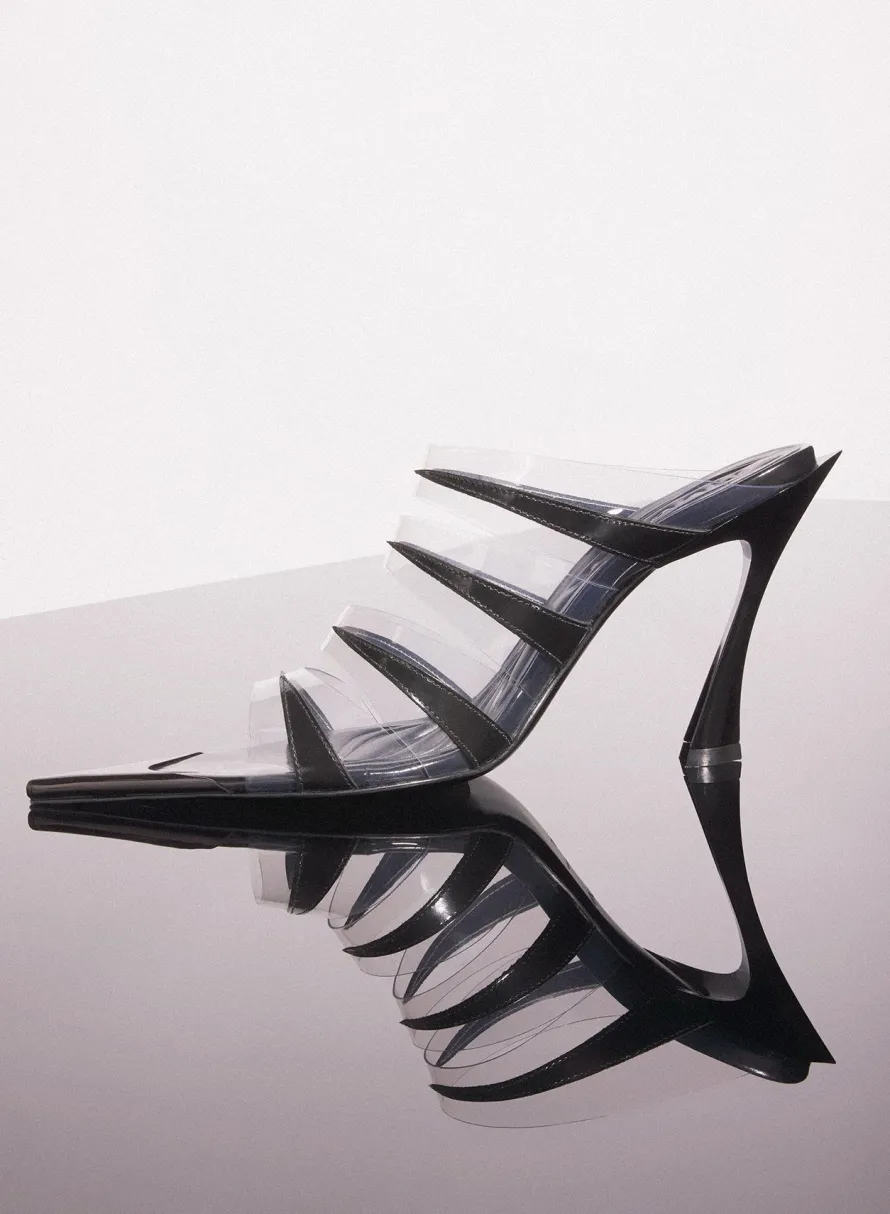 MUGLER black leather fang 95 spike sandals