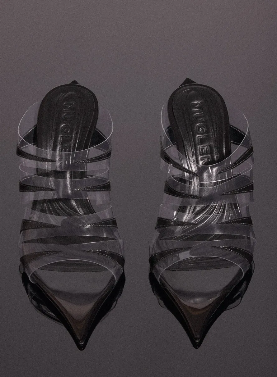 MUGLER black leather fang 95 spike sandals