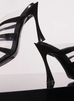 MUGLER black leather fang 95 spike sandals