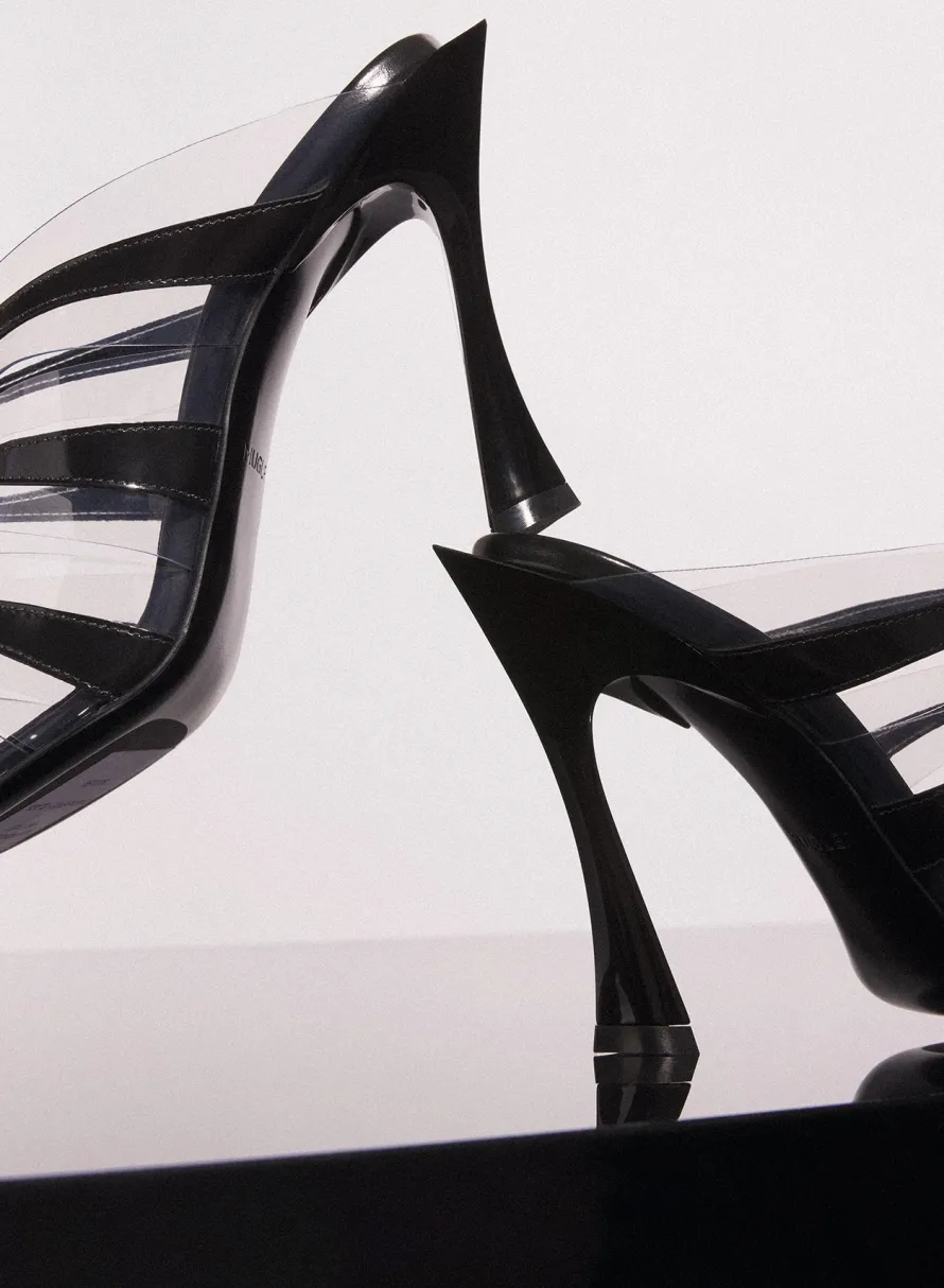 MUGLER black leather fang 95 spike sandals