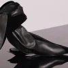 MUGLER black leather knot fang flat mules